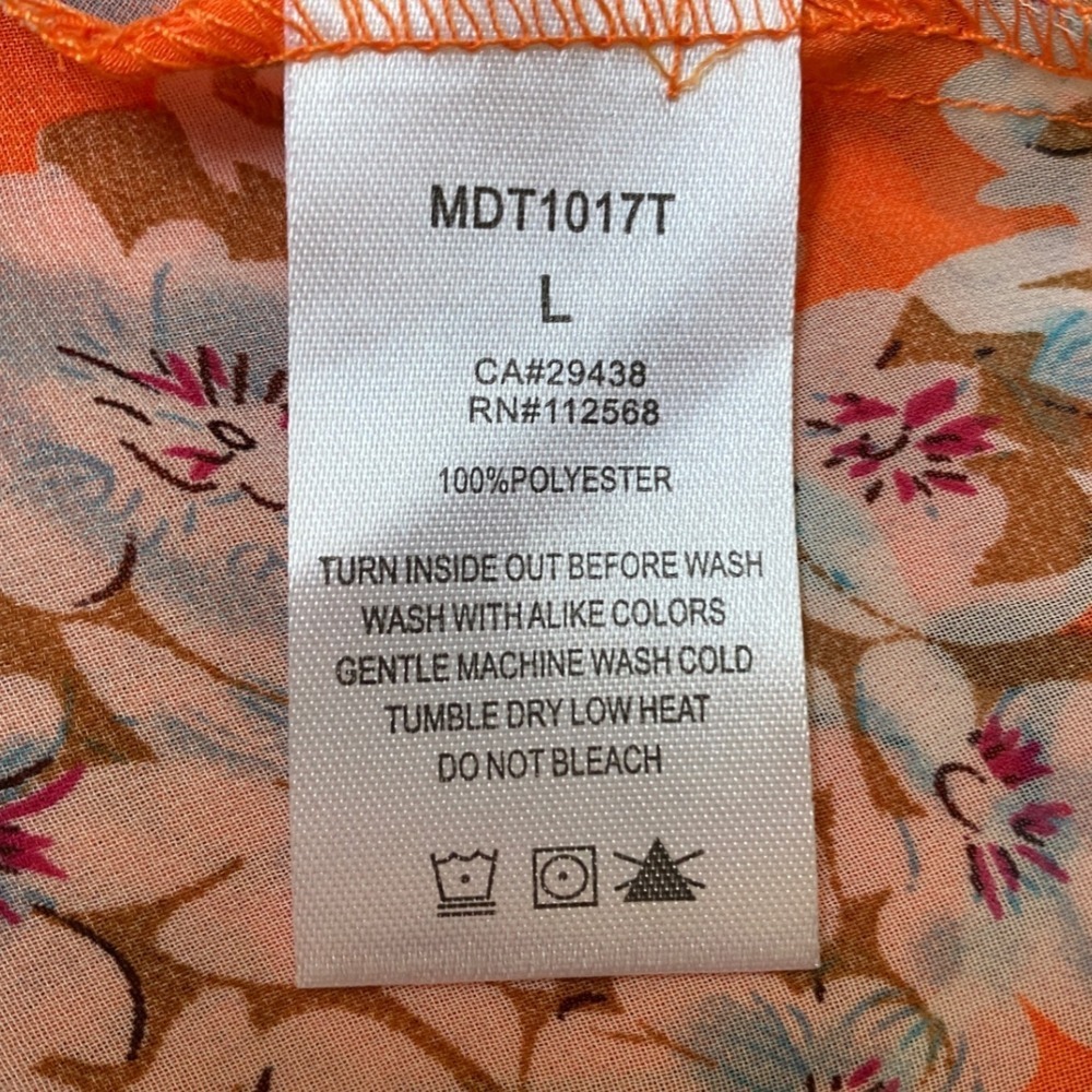 Miss Me Orange Floral Choker Neck Open Back Crisscross Blouse MDT1017T L - Picture 9 of 14